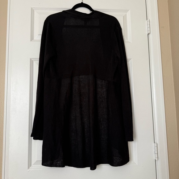 Eileen Fisher Black woven long open front cardigan Linen Blend Size Large - Picture 2 of 9